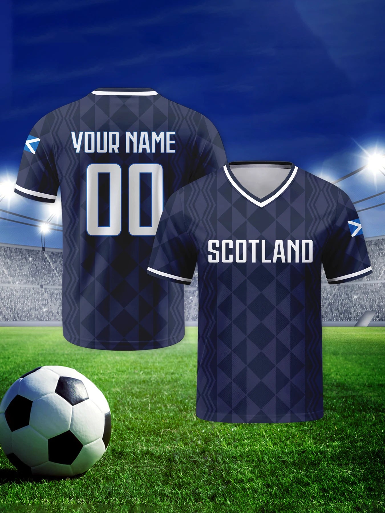 Personalized Scotland Soccer Jersey Custom Name Number V-neck Football National Team Shirt for Men Youth Women