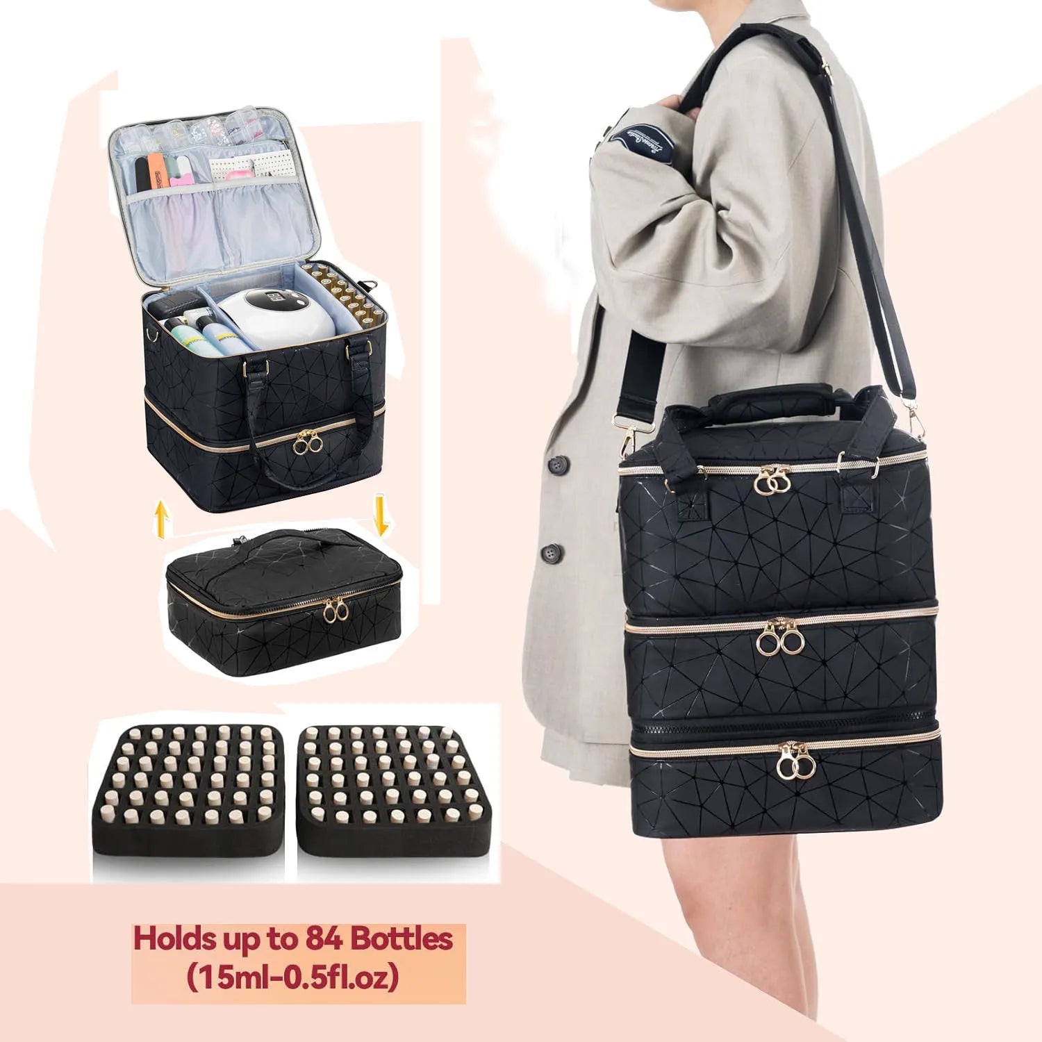 Nail Artist Bag Portable Nail Polish Storage Bag Manicure Kit Case With 2 Removable Cases Storage Bag Essential Oil Storage Box