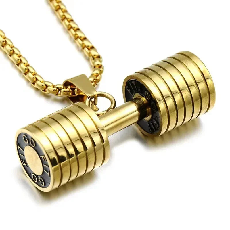 Domineering fitness handheld dumbbell barbell necklace pendant men's gym bodybuilding sports and leisure accessories