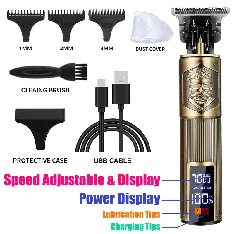Vintage Hair Clipper Cordless Trimmer portable USB Fast Charging Hair Cutting Machine Electric Shaver Barber Professional Barber