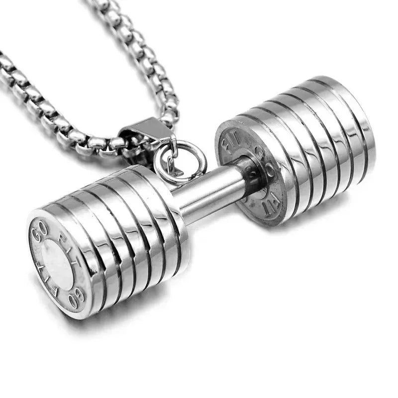 Domineering fitness handheld dumbbell barbell necklace pendant men's gym bodybuilding sports and leisure accessories