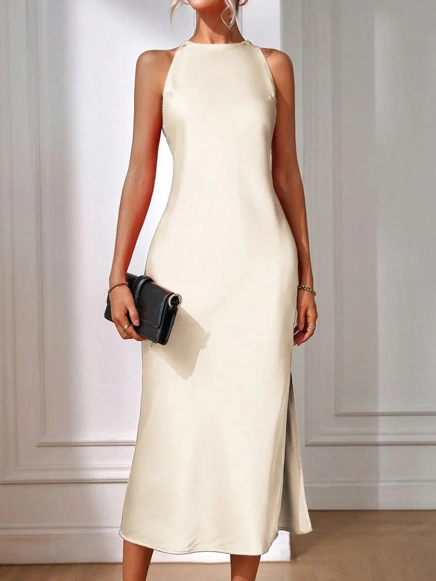 2025 Dress Women Female Clothing Fashion Elegant Evening Party Dresses Satin Dress for Women Spring and Summer Sleeveless Slit