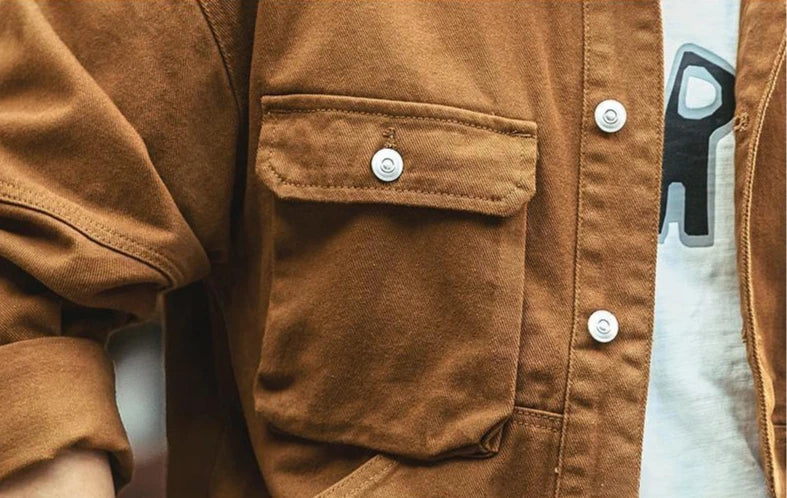 Cargo Oversize Cowboy Coat for Men Brown Cotton Denim Jackets Man Joker of Fabric Korea Japanese Retro Outwear Size L Lxury Worn