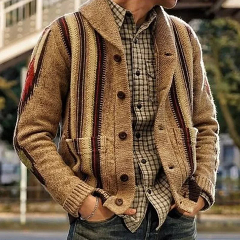 New Fashion Men Streetwear Cardigans Sweatercoats Autumn Man Outwear Casual Cardigans Retro Jacquard Sleeve Knitted Sweaters 3XL