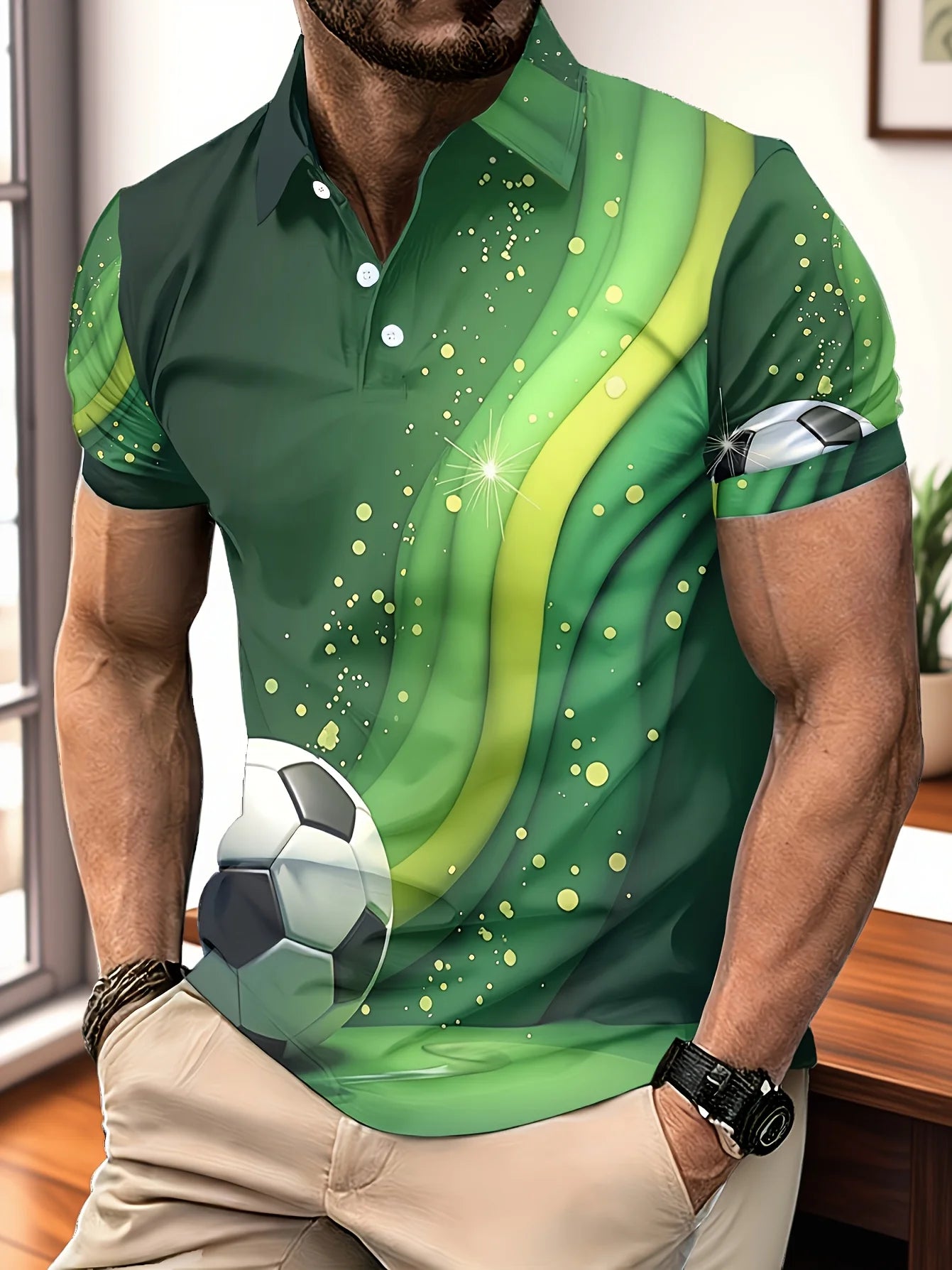 Brazil Themed Men's Polo Shirt with Green and Yellow Gradient Football Print Short Sleeved Summer Fan Sports Top