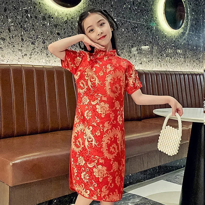 Summer Modern Cheongsam Children Girls Dresses Baby Fashion Kids Clothes Chinese Style Girl Dress Vestidos Casual Qipao Costumes
