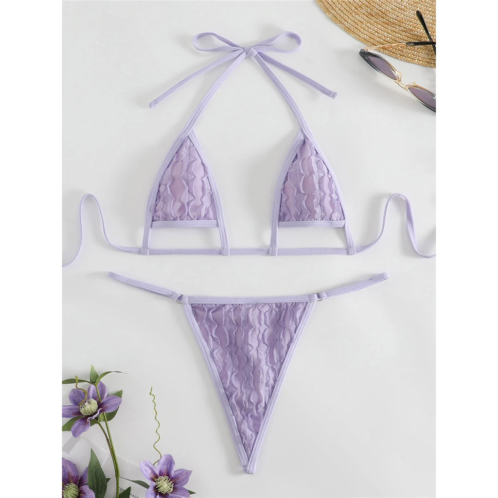 New Wrinkled Extreme Mini Micro Thong Bikini Women Swimwear Female Swimsuit Two-pieces Bikini set Bather Bathing Suit Swim V4827