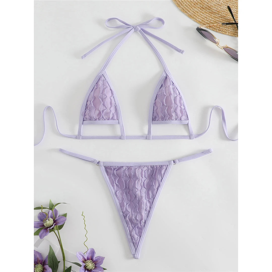 New Wrinkled Extreme Mini Micro Thong Bikini Women Swimwear Female Swimsuit Two-pieces Bikini set Bather Bathing Suit Swim V4827