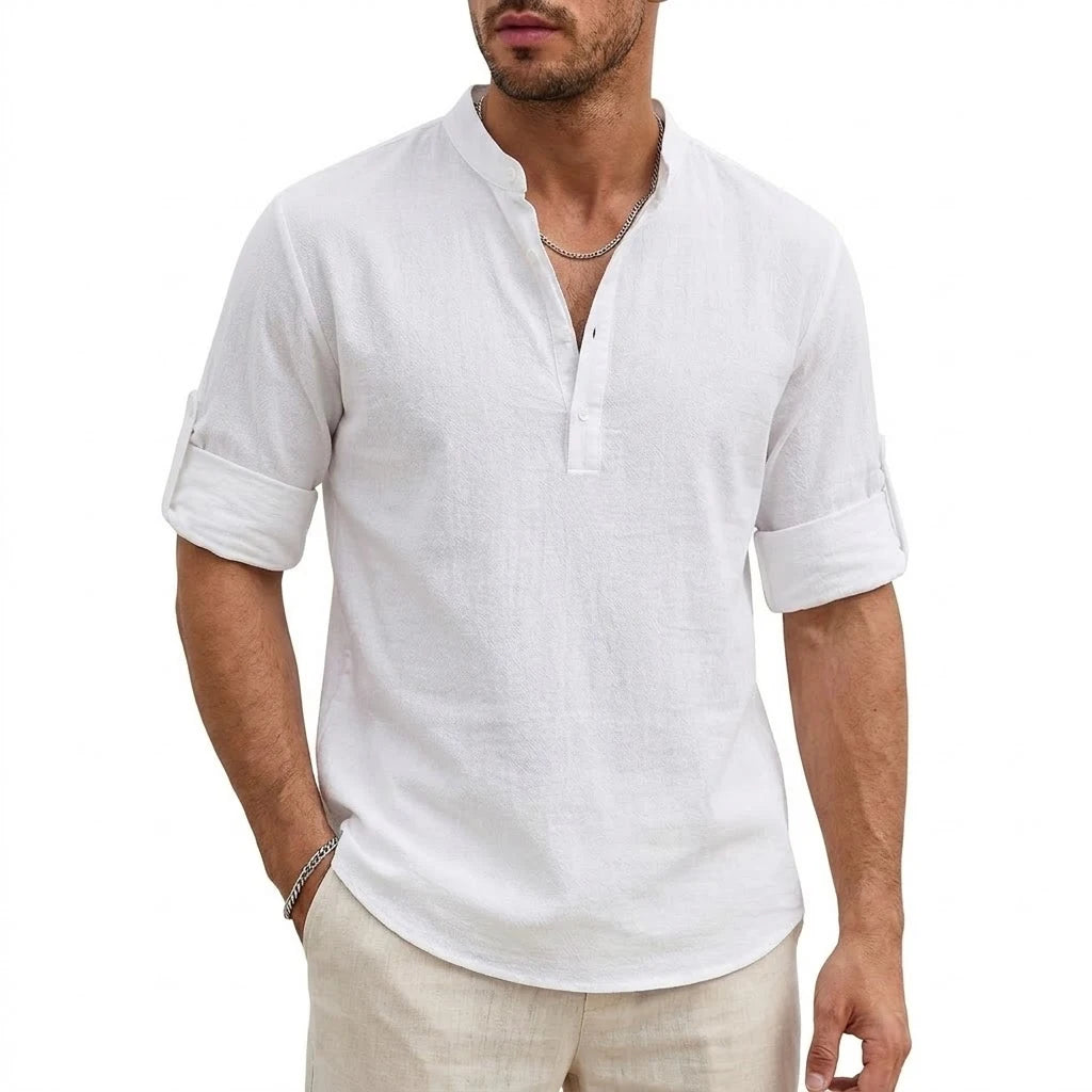 Luxury Mens Cotton Shirts Henley Casual Long Sleeve T-Shirts Beach Hawaiian Summer Linen Shirt for Men Gym Man Casual Tshirts