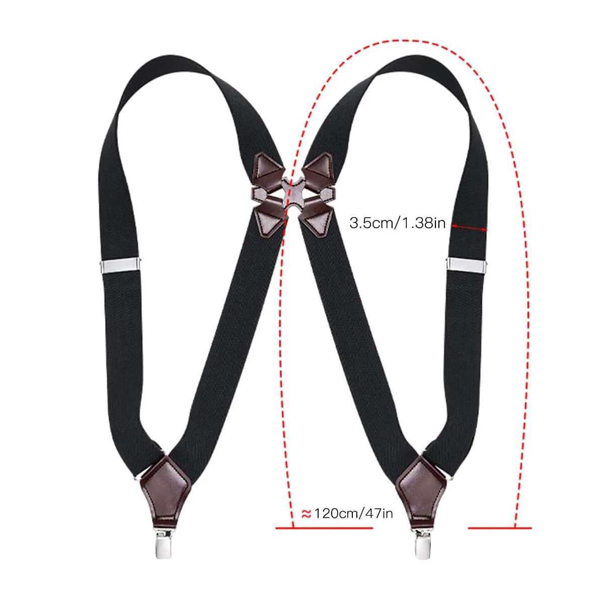 Hip-Clip Suspenders for Men Heavy Duty Big Tall 3.5cm 2 Clips Adjustable Elastic Trouser Braces Strap Belt Gifts for Dad Husband