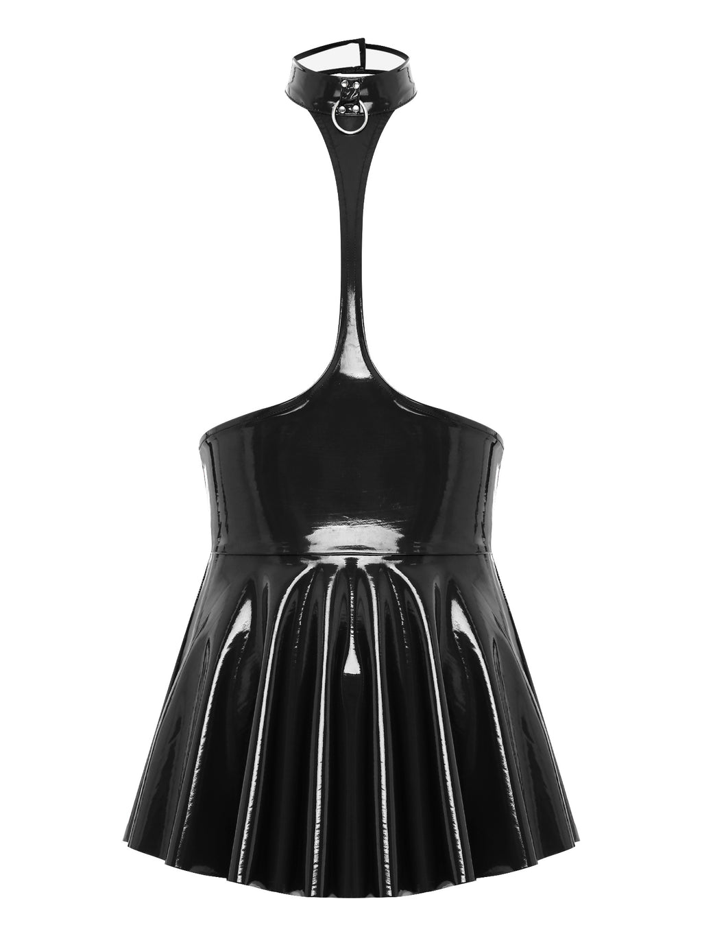 Womens Shiny Metallic Faux Leather Halter Neck Backless A-Line Dress Exposed Breast Mini Night Club Dresses Latex Clubwear