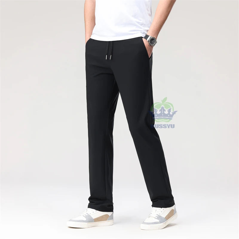 Summer High Stretch Pants Man Thin Elastic Waist Korean Grey Sweatpants Jogging Casual Sports Trousers Male Fashion Luxury Brand