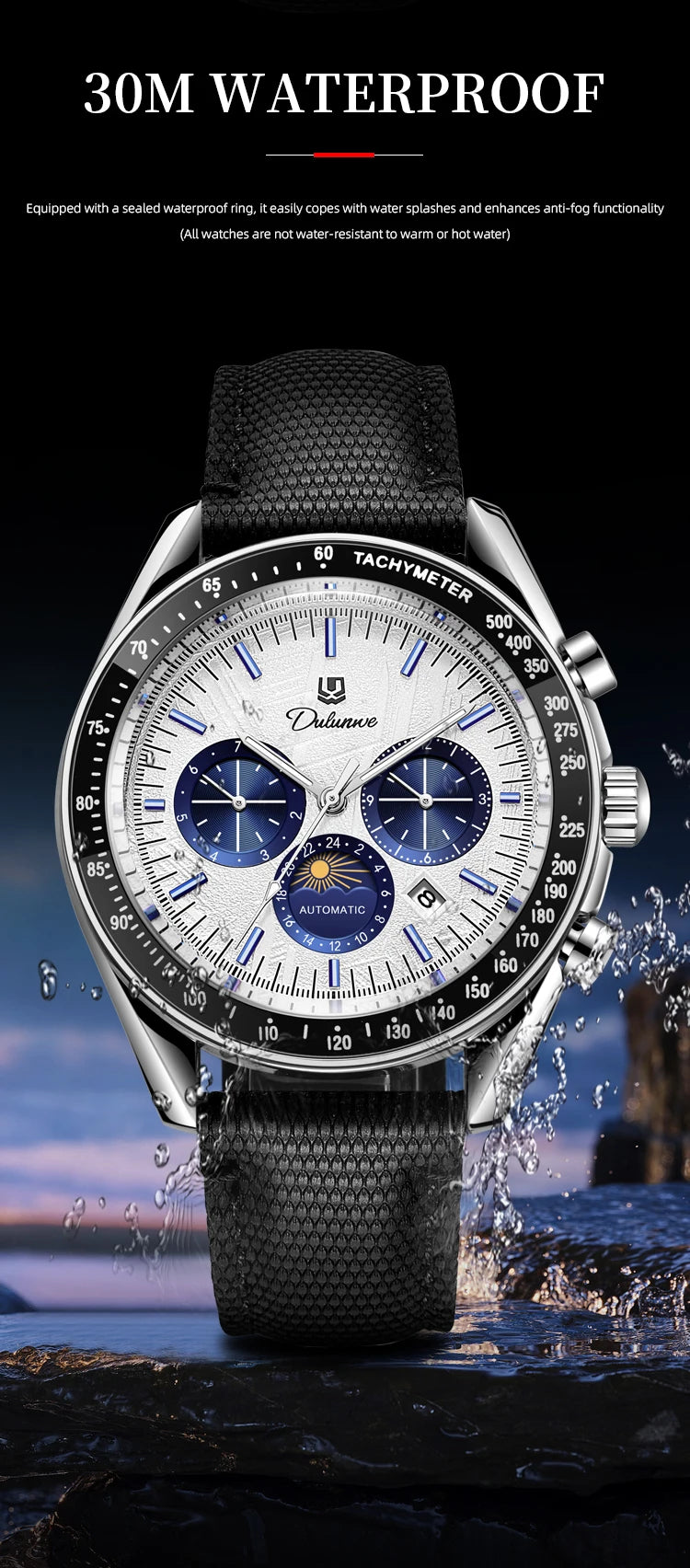 Automatic Watch for Men Stainless Steel Luminous Waterproof Moon Phase Man Watches Luxury Men's Mechanical Wristwatch
