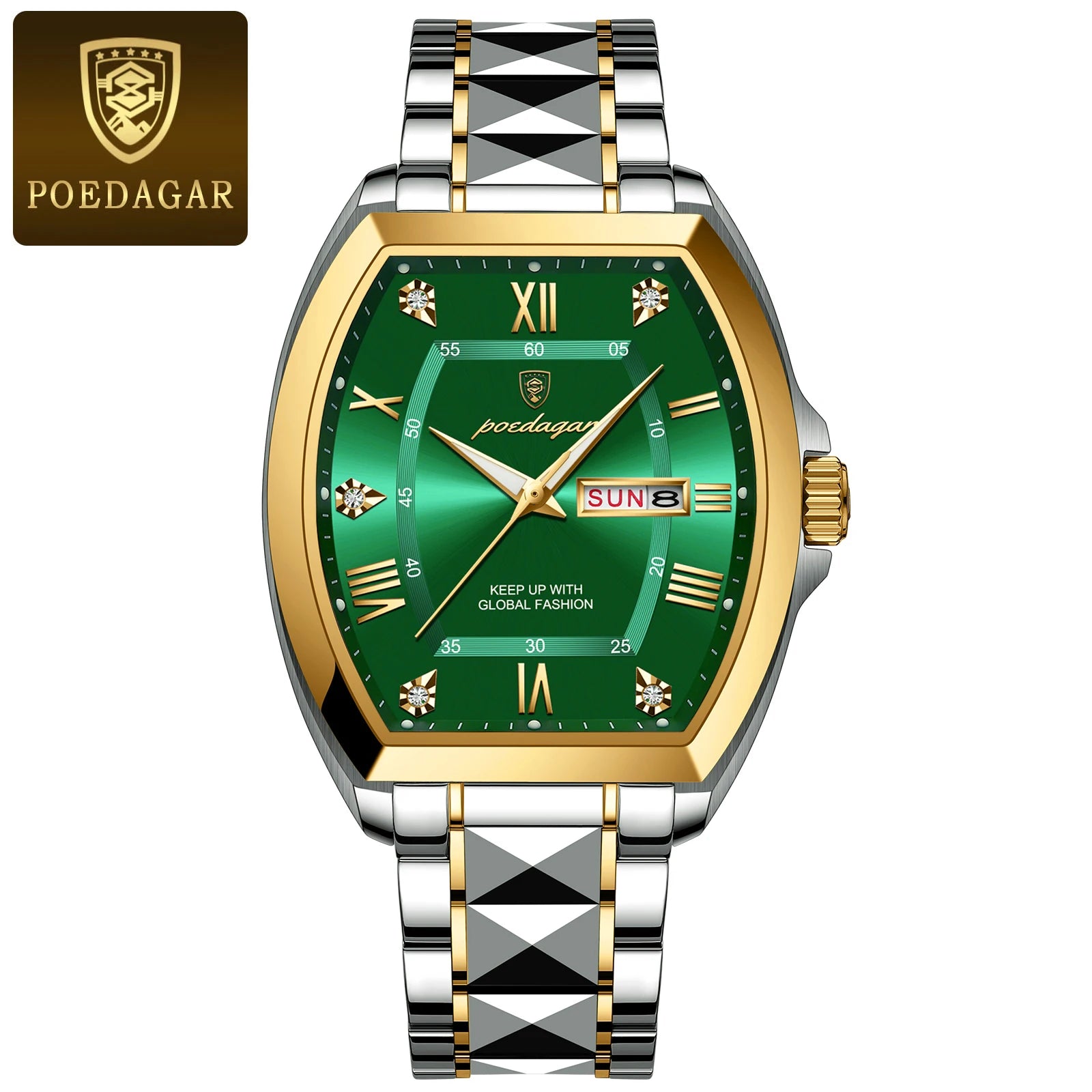 POEDAGAR Luxury Tonneau Men Watch Luminous Waterproof Date Week Man Watch Stainless Steel Fashion Original Men's Quartz Watches