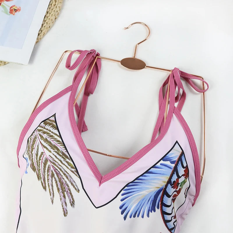 2025 Sexy Bikini Set Deep V Neck Retro Printed Women Swimwear Push Up Bikinis Swimsuit Skirt Female Biquini Dress Bathing Suit
