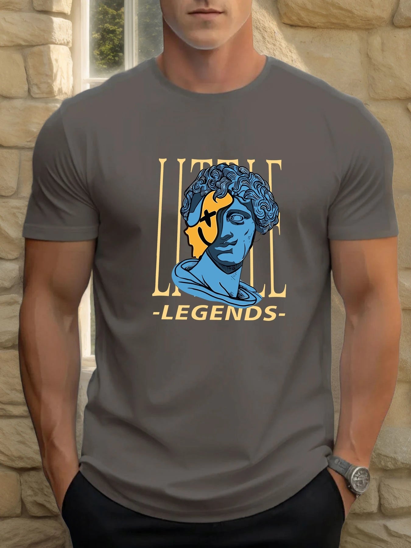 T Shirts For Men Sculpture Head 100% Cotton Graphic Printing Summer Round Neck T-Shirt Casual Breathable Street Style Daily Top