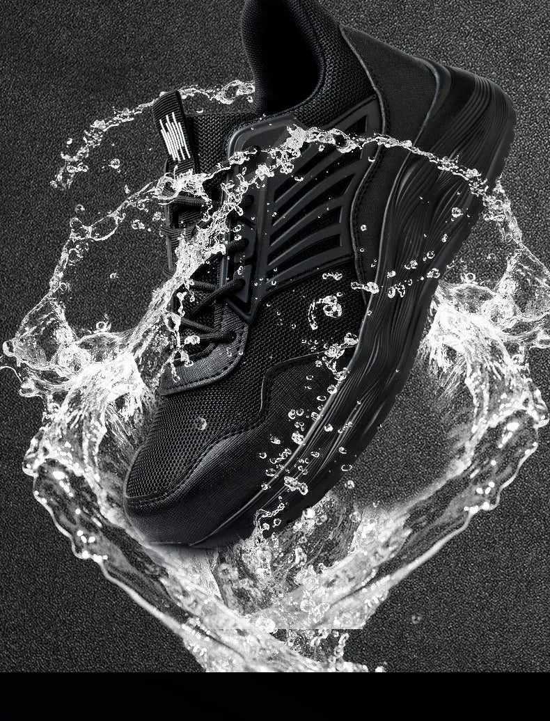 Men's Waterproof Steel Toe Shoes Safety Shoes Anti Compression Anti Puncture Comfortable Protection Pure Black Work Shoes