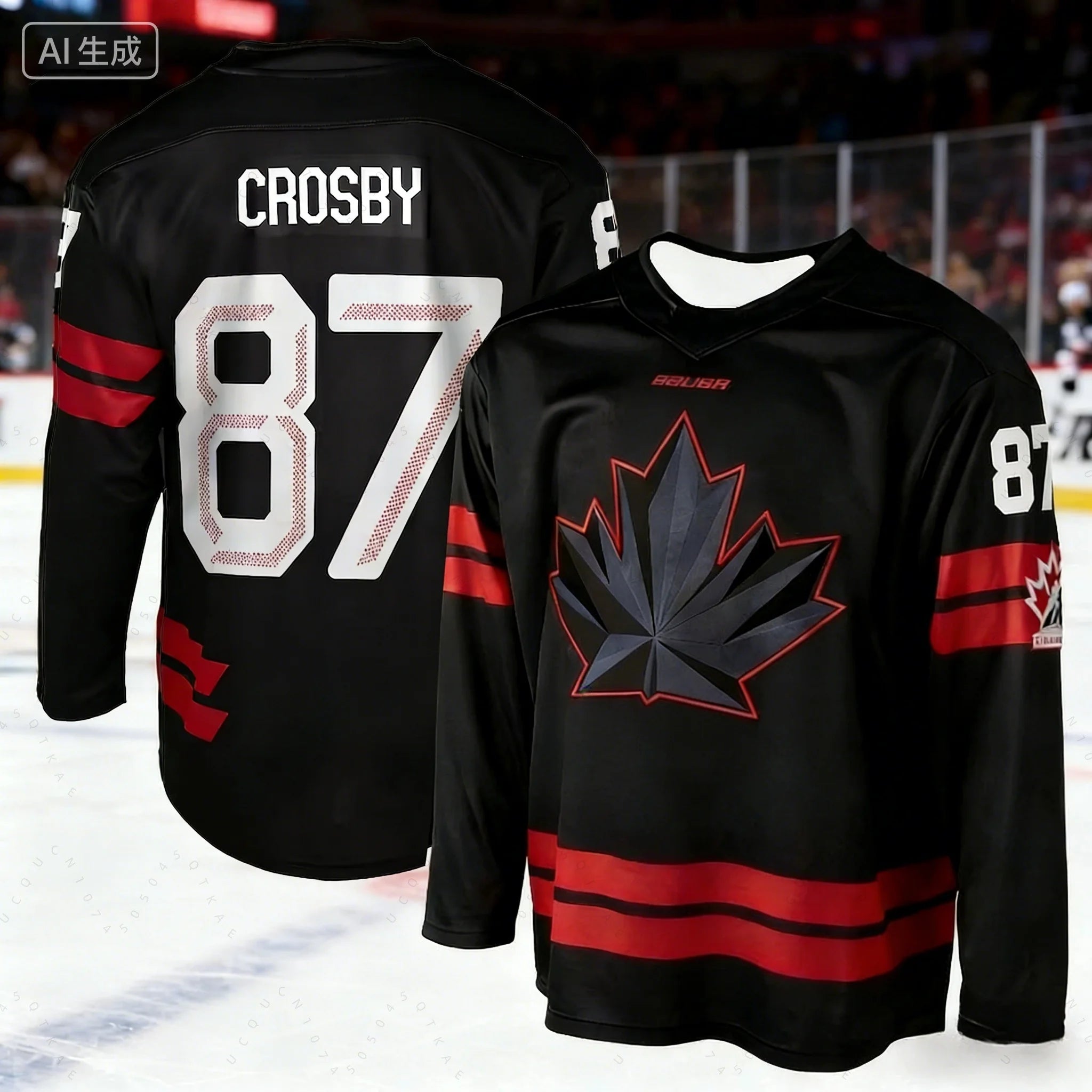 2026 NEW Men's Canada National Team Mackinnon 29 Ice Hockey Jersey Black Red Maple Leaf Long Sleeve Uniform
