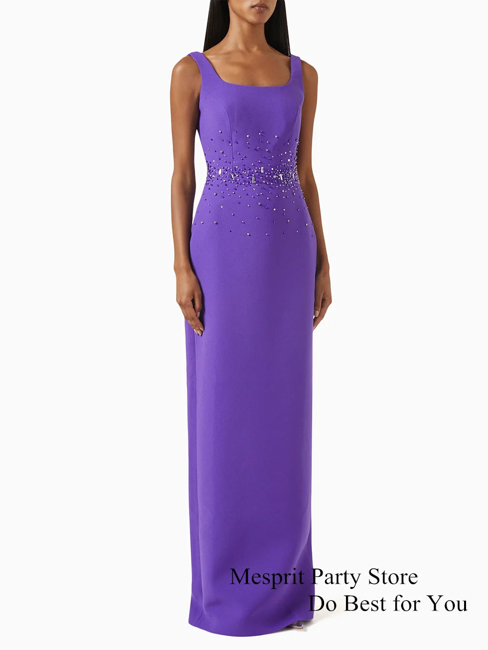 Lavender Evening Dress with Cape Customized Square Neck Sleeveless Beading Sequined Prom Dresses Back Slit Arabic Party Gown