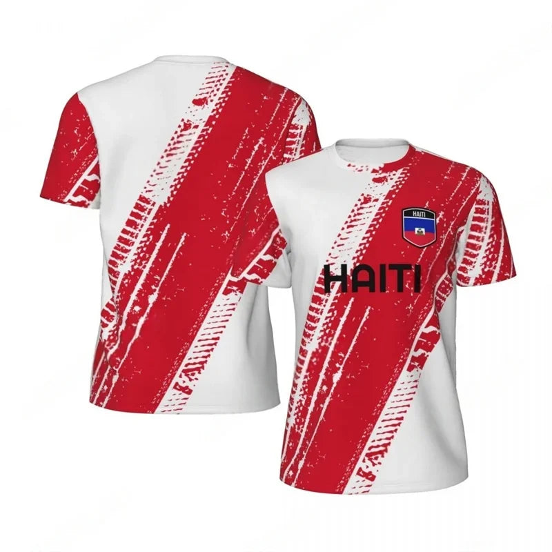 Haiti Flag Football T-shirt for Men 3D Printed T-shirt, Boys' Fashion, Round Neck, Short Sleeve, Breathable Sport T-shirt, Loos