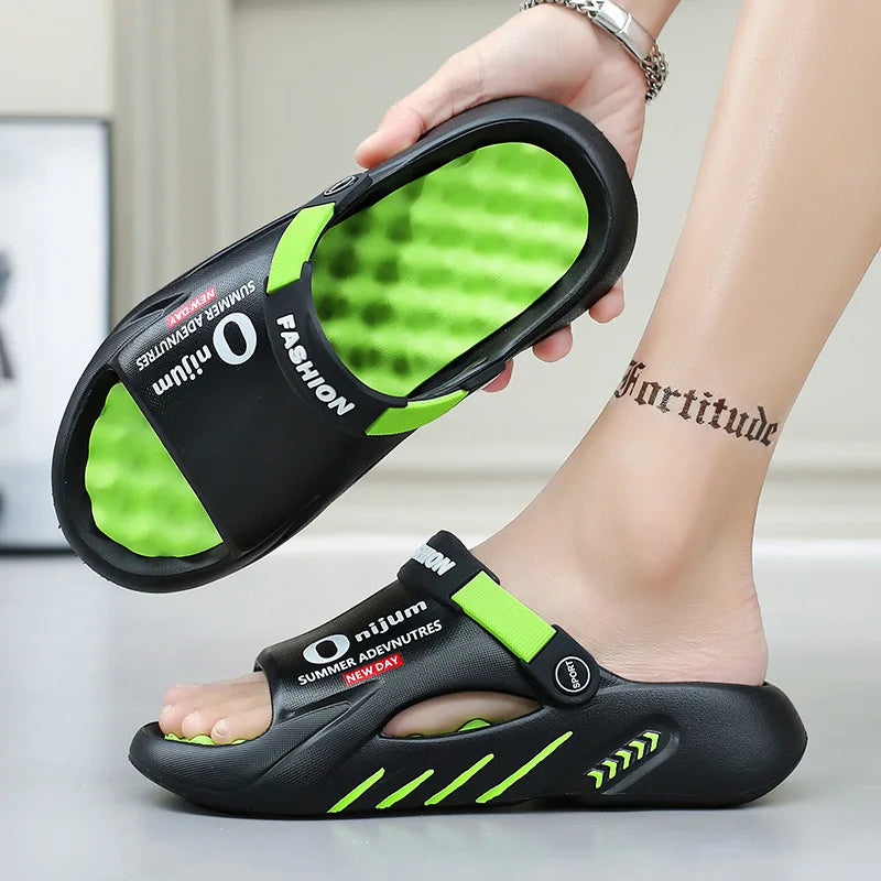 Comwarm New Men Massage Slippers Slides Indoor Outdoor Sandals Beach Casual Shoes Comfortable Sole Men's Slippers Big Size 38-47