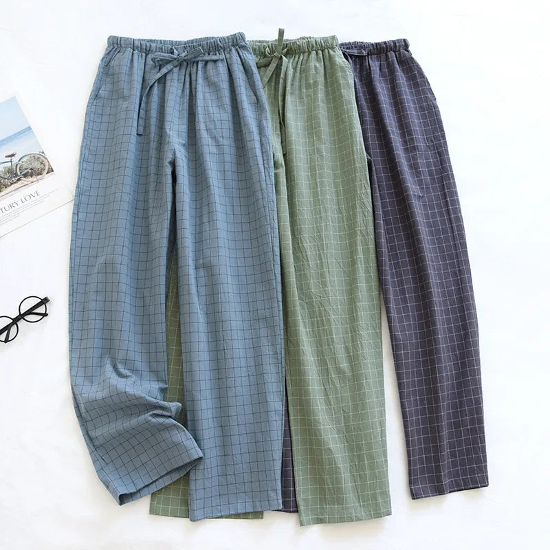 Men Pajama Pants Plaid Design Cotton Pajamas Long Trouser Spring Summer Male Thin Loose Sleep Bottoms Men Sleep Pants Plus Size