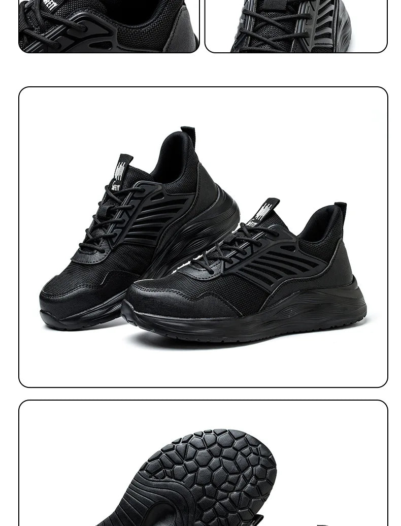 Men's Waterproof Steel Toe Shoes Safety Shoes Anti Compression Anti Puncture Comfortable Protection Pure Black Work Shoes