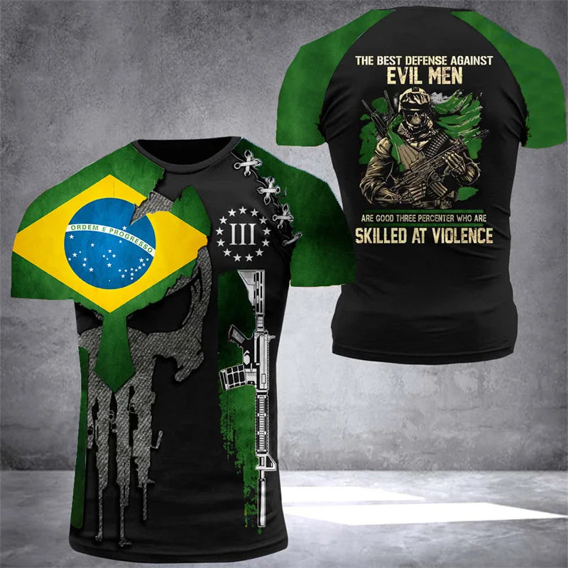 Brazil Flag Men's T-Shirt 3D Print Brazilian T Shirt Summer Oversized Jersey Camo Veterans Short Sleeve Sports Tactical Tee Tops