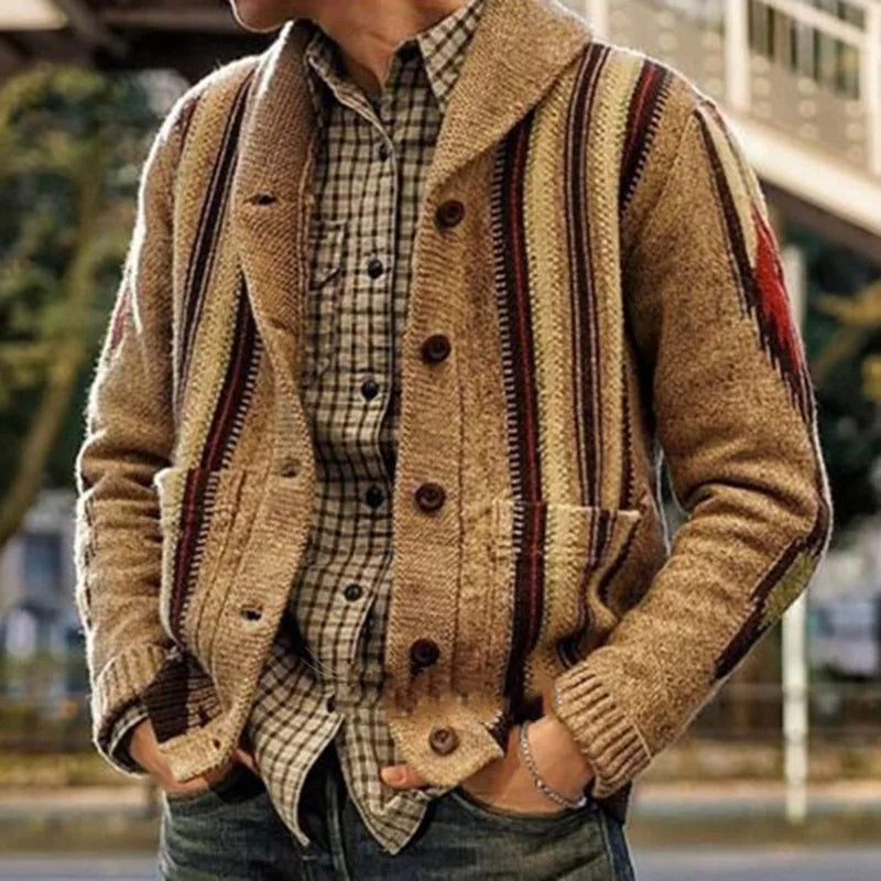 New Fashion Men Streetwear Cardigans Sweatercoats Autumn Man Outwear Casual Cardigans Retro Jacquard Sleeve Knitted Sweaters 3XL