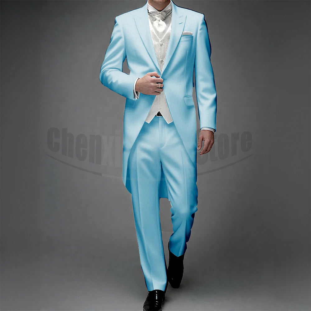 3 Piece Man Tailcoat for Formal Wedding Groomsmen Tuxedos 2025 Classic Peak Lapel One Button Solid Male Suit (Jacket+Pants+Vest)