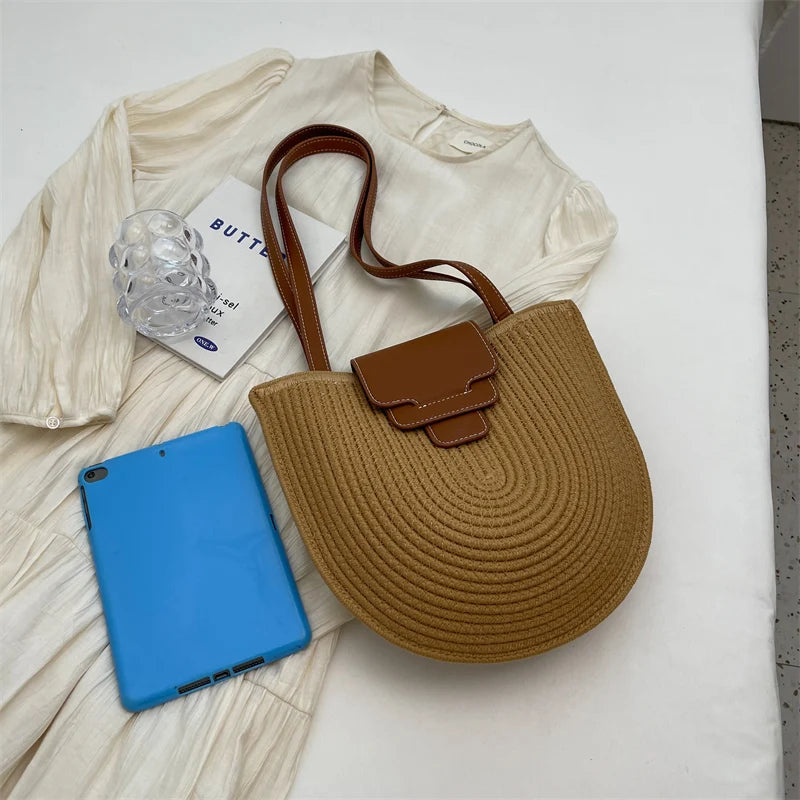 Large Capacity Beach Shopping Bag Luxury Design Woven Shoulder Bag Women Handmade Cotton Thread Woven Handbag Summer Travel Bag