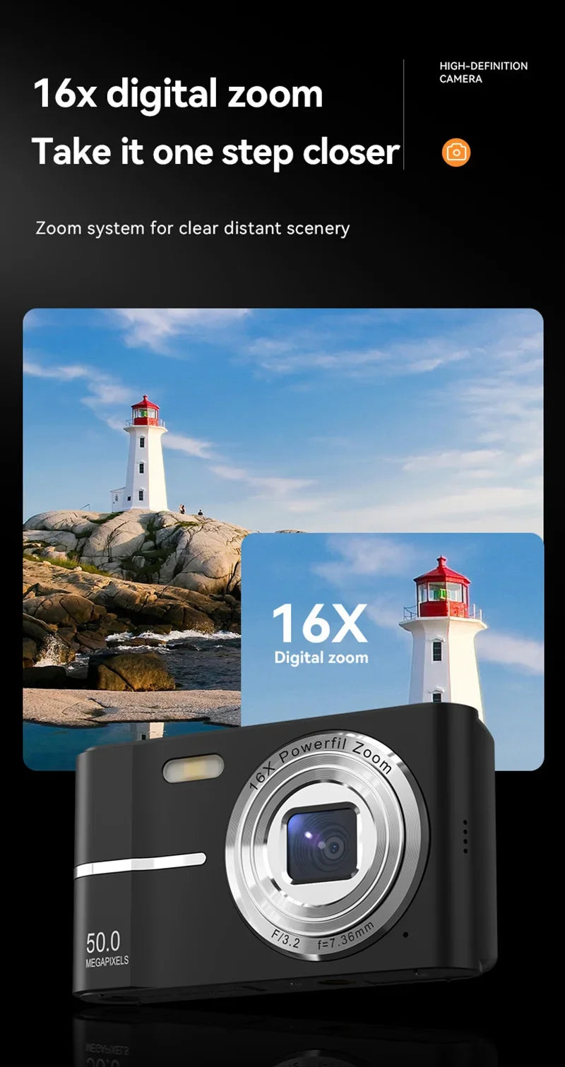 4K Digital Camera 50MP 16X Student Camera Outdoor Anti-Shake Digital Video Camera Flash Video Recorder Small Video Camera