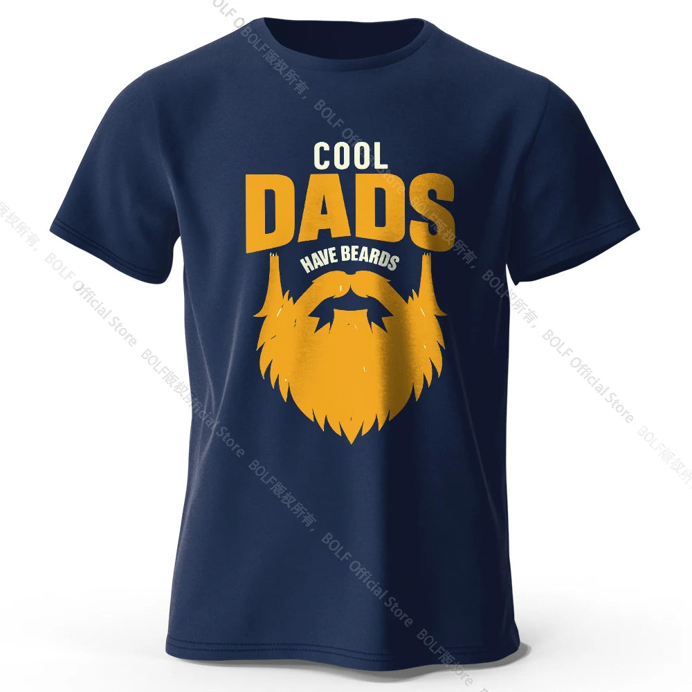 Men's Cool Dad with Beards Printed T-Shirt 100% Cotton Oversized Funny Graphic Tees for Women Summer Tops Humor Streetwear