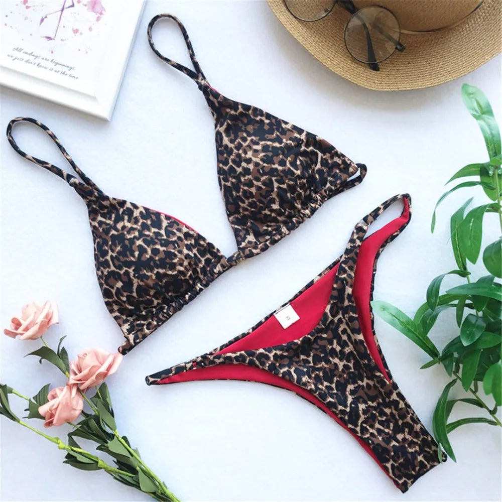 XS - L Sexy Leopard Brazilian Bikini Swimsuit Female Swimwear Women Two-pieces Bikini set Bather Bathing Suit Swim Wear V1149