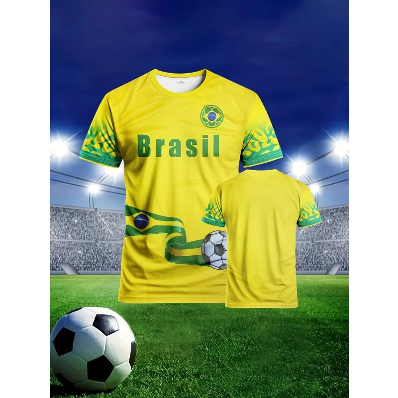Brazilian Football Pattern T-Shirt For Men Brazil Sports Jerseys 3D Printed Tees Casual Short Sleeve O-Neck Tops Street T Shirts
