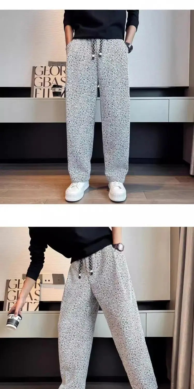 Autumn Winter Loose Men's Sherpa Fabric Straight Pants Man Fashion Thick Pockets Trousers Solid Color Male Clothes