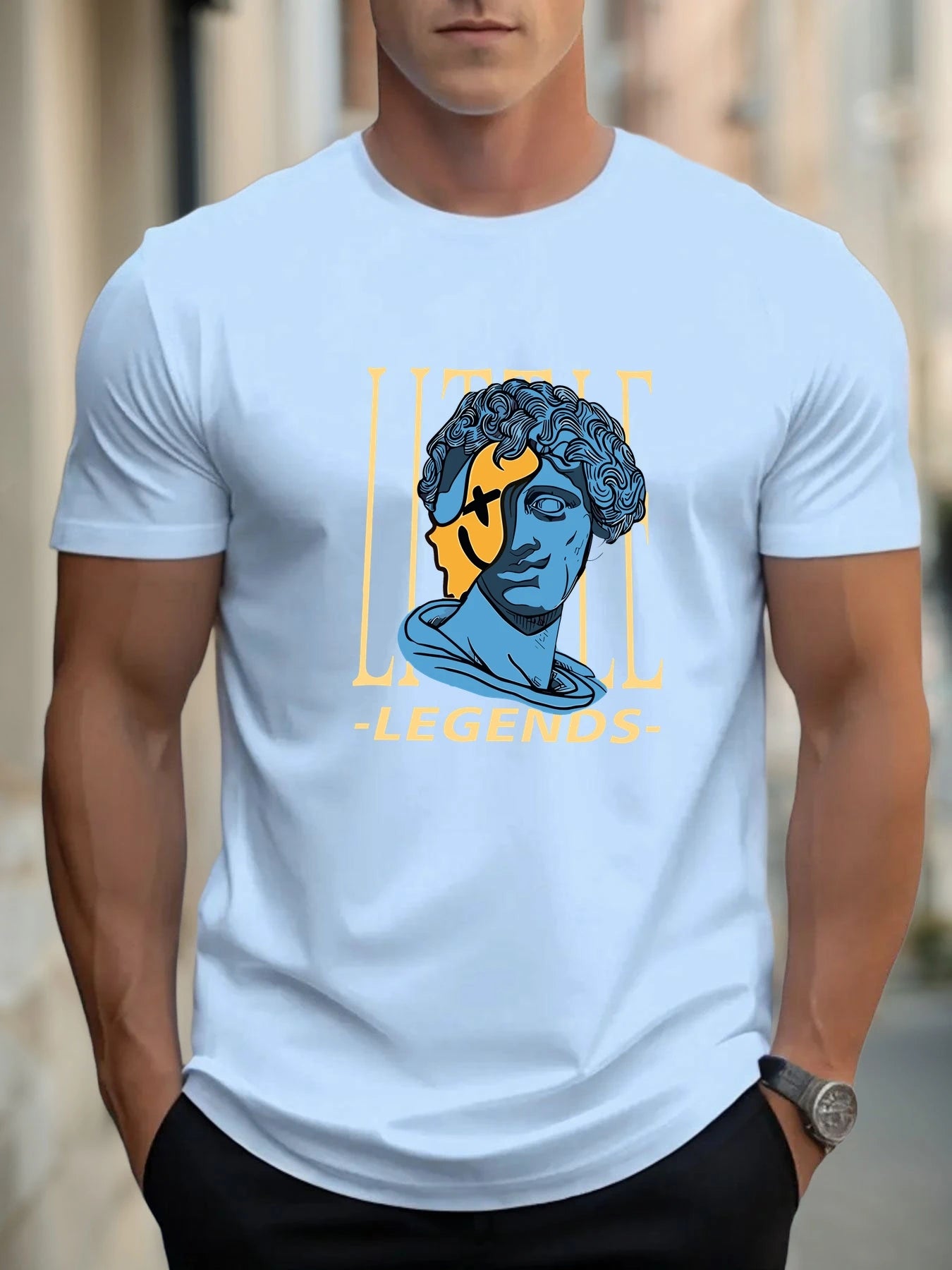 T Shirts For Men Sculpture Head 100% Cotton Graphic Printing Summer Round Neck T-Shirt Casual Breathable Street Style Daily Top