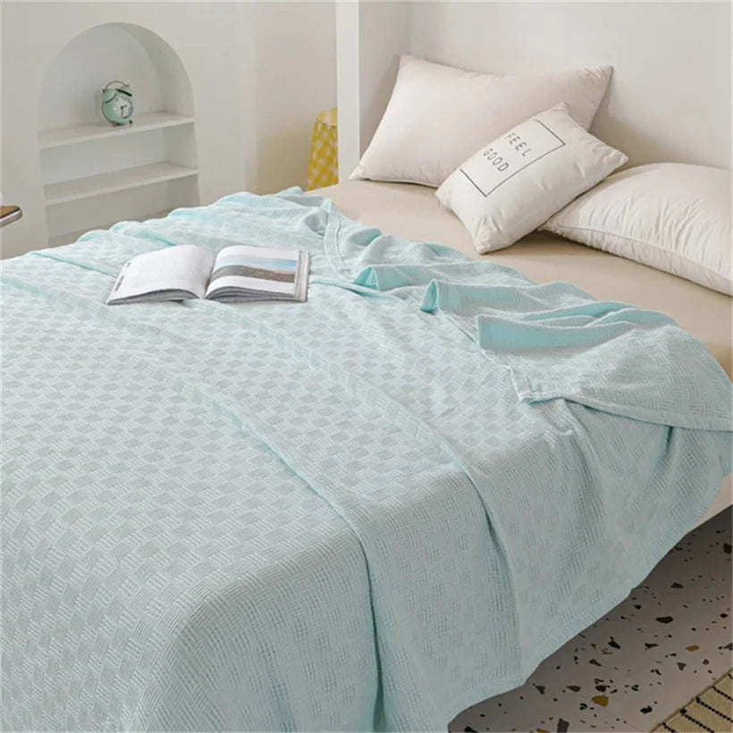 Soft Cozy 100% Cotton Throw Blanket Wide 100cm/150cm/180cm/200cm Plain Knitted Sofa Bed Cover Bedspreads Home Decor Thin Blanket