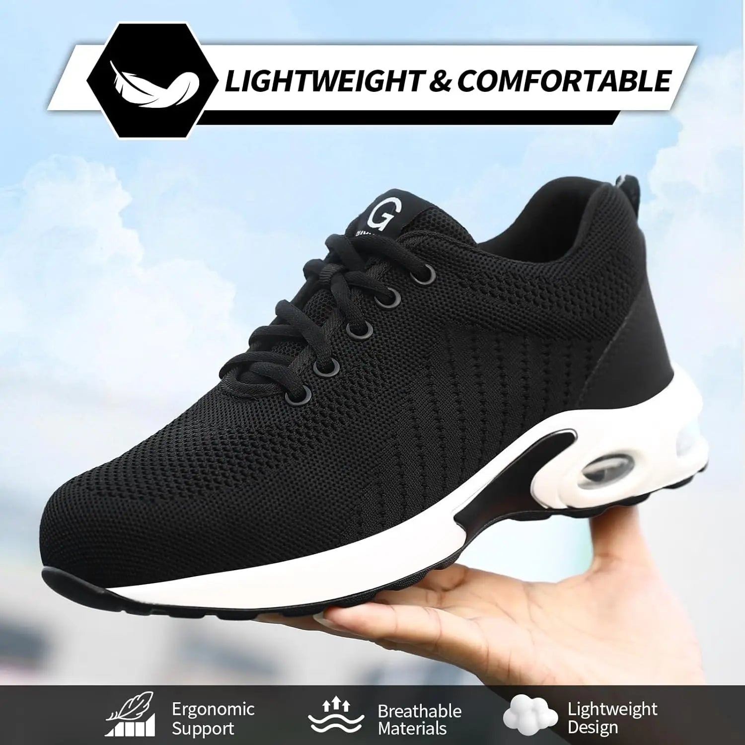 Steel Toe Shoes Women Lightweight Safety Shoes Air Cushion Comfortable Slip Resistant Indestructible Puncture Proof Work Shoes