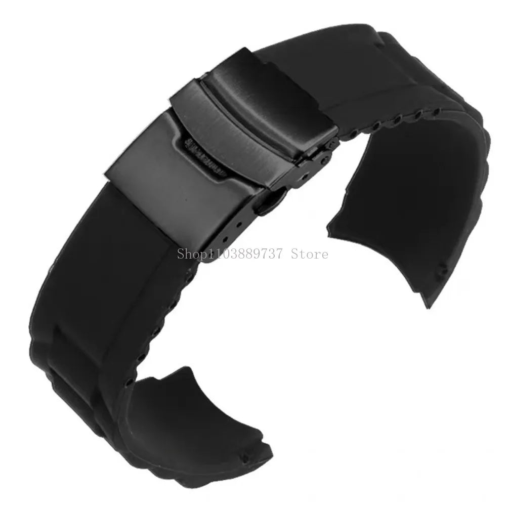 Silicone WatchBand 16mm 18mm 20mm 22mm 24mm 26mm Curved End Strap Folding Buckle Sport Bracelets Men Women Replacement Wristband