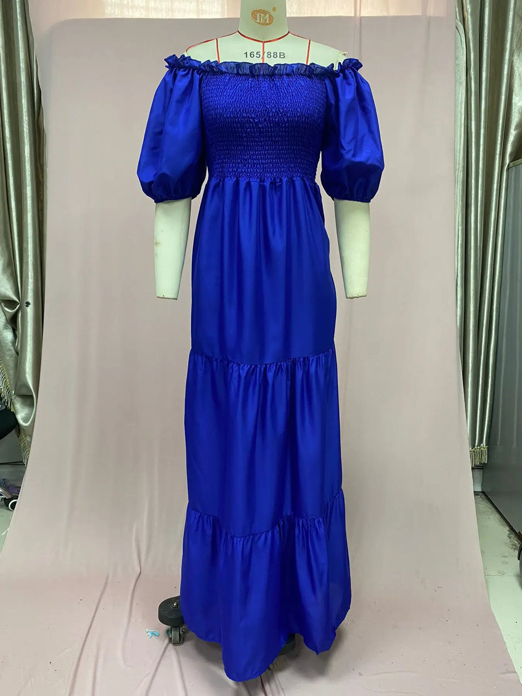 A Line Pleated Blue Princess Long Dresses Women Puff Sleeve High Waist Square Neck Maxi Dress Summer Solid Ruffles Party Dresses