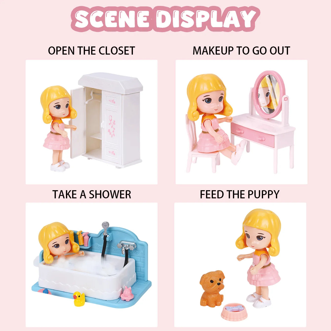 Mini Home Accessories DIY Doll House Furniture Assembly Model Simulated Bedroom Kitchen Decoration Pretend Play Toy Girl Gift