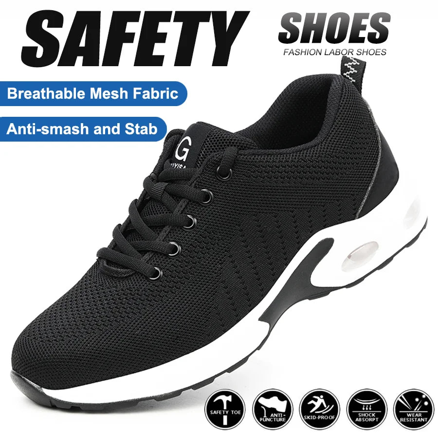 Steel Toe Shoes Women Lightweight Safety Shoes Air Cushion Comfortable Slip Resistant Indestructible Puncture Proof Work Shoes