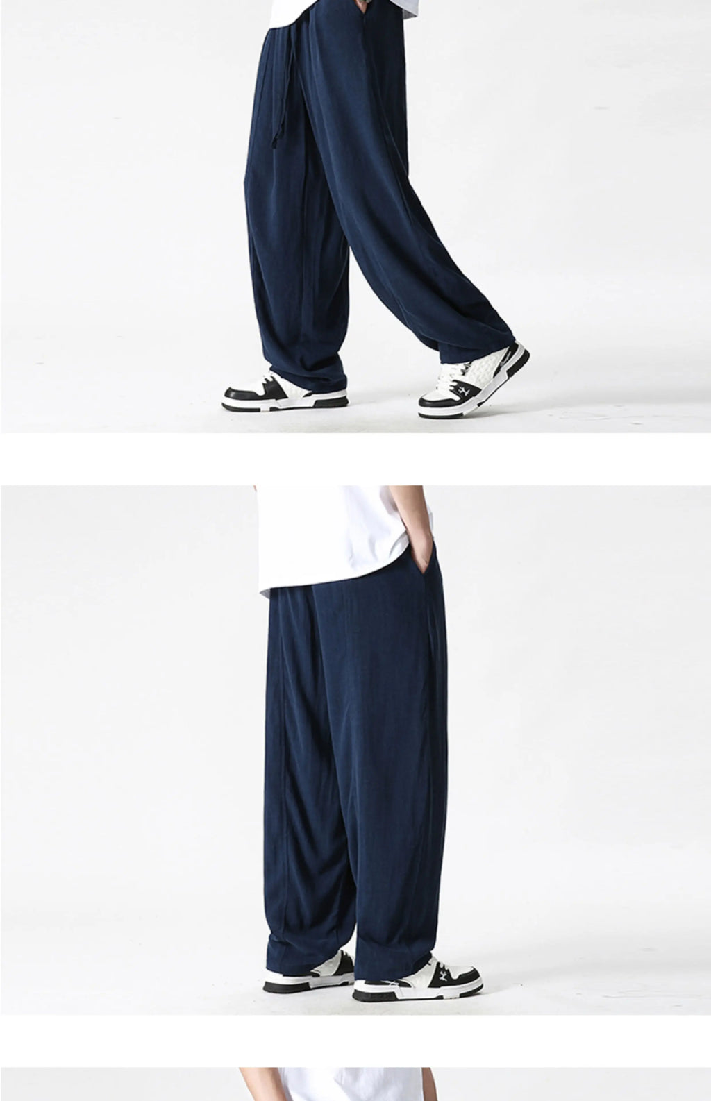 Summer Wide Leg Pants Men's Cotton Linen Harun Loose Pants Men Casual Elastic Waist Circumference Lantern Trousers Plus Size 5XL