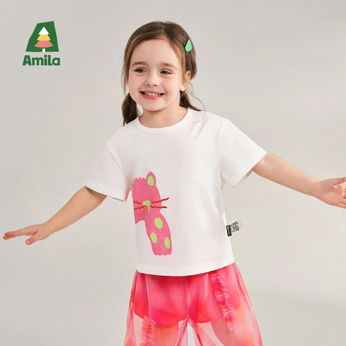 Amila Baby T-shirt 2026 Summer New Comfortable Cartoon Pattern Round Neck Casual Breathable Clothing