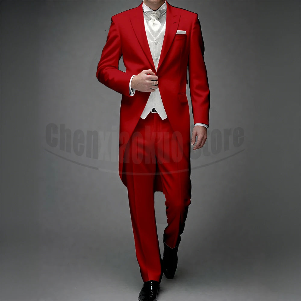3 Piece Man Tailcoat for Formal Wedding Groomsmen Tuxedos 2025 Classic Peak Lapel One Button Solid Male Suit (Jacket+Pants+Vest)
