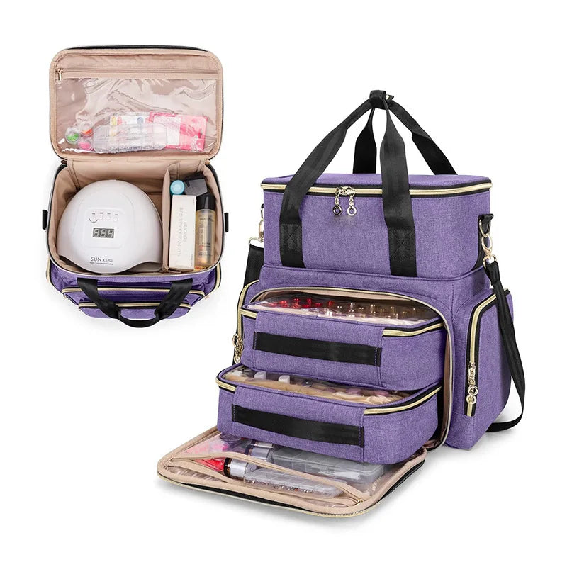 Nail Artist Bag Portable Nail Polish Storage Bag Manicure Kit Case With 2 Removable Cases Storage Bag Essential Oil Storage Box