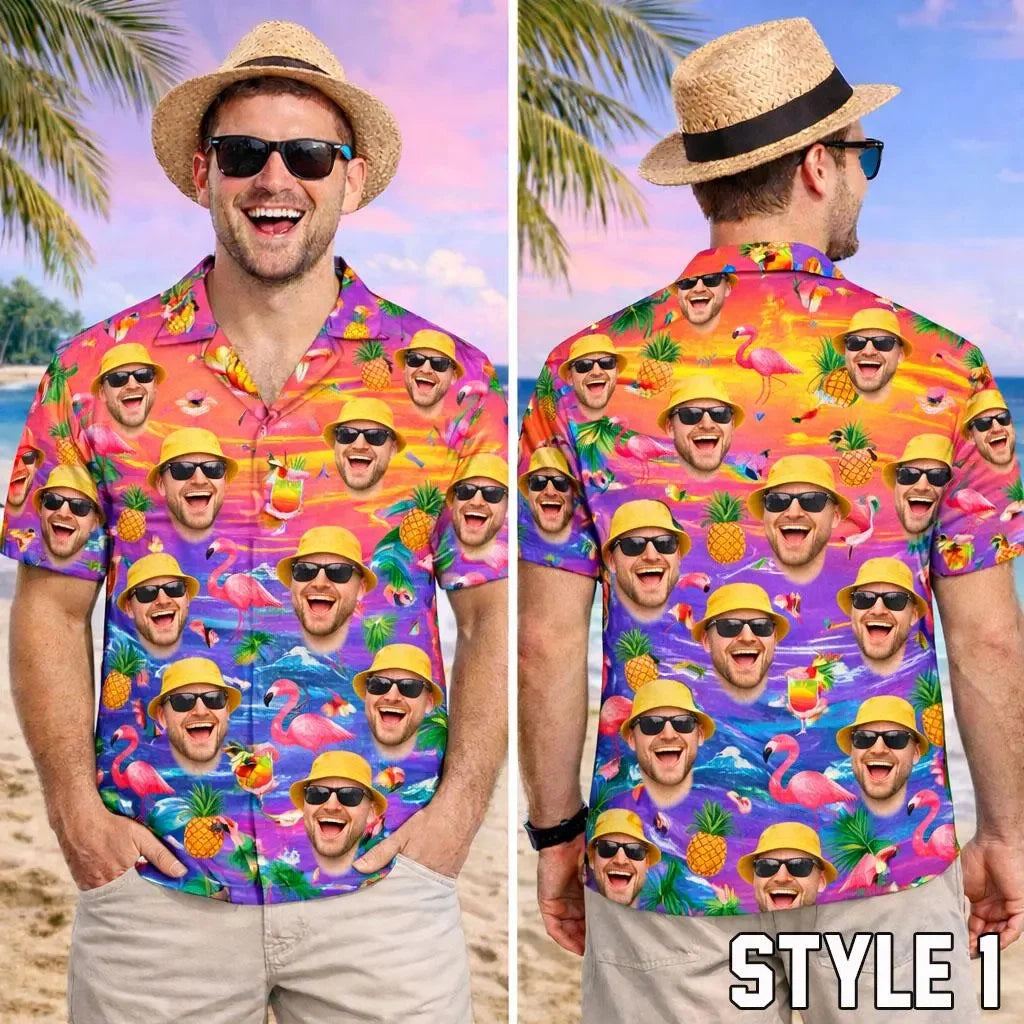 Hot Custom Face Hawaiian Shirt, Funny Summer Beach Shirt, Personalized Tropical Vacation Party, Gift for Men Dad Husband