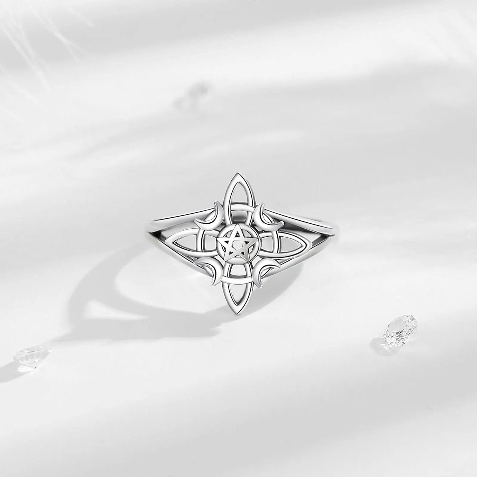 Eudora 925 Sterling Silver Witch Knot Adjustable Ring for Women Man Irish Celtic Knot Witchcraft Amulet Ring Wicca Jewelry Gift