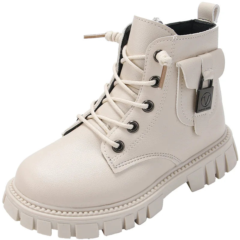 Autumn and Winter Girls Ankle Boots Fashion Non-slip Boys PU Leather Short Boots Children Korea Boots Fall Toddler Girl Boots